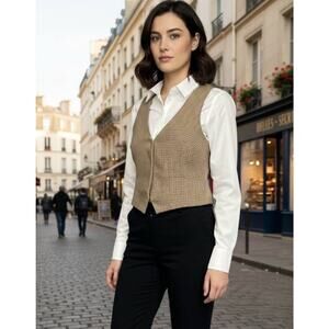 NWT House of Harlow Brown Plaid Cropped Vest Sz L Dark Academia Heritage Preppy